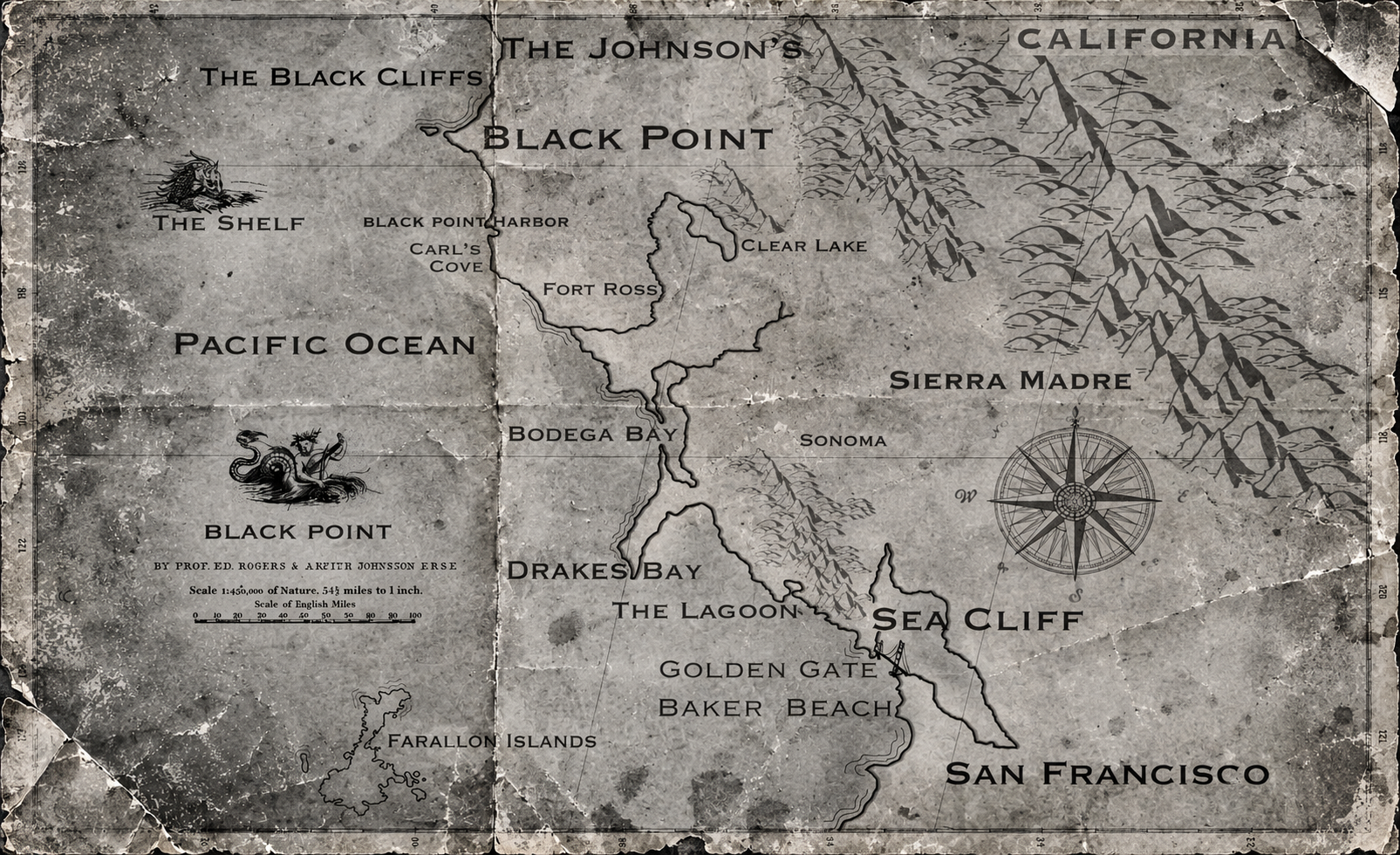 Illustrated Black Point story map showing the California coastline and Pacific Ocean